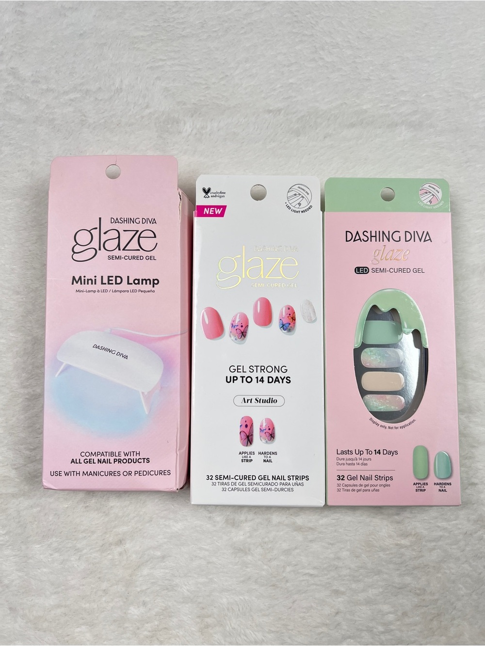Dashing Diva Glaze LED Gel Nail Bundle Mini Lamp + 2 Semi-Cured Sets NIB
